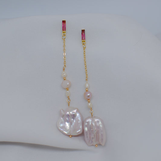 PINK KESHI PEARL DROP 18K GOLD EARRINGS