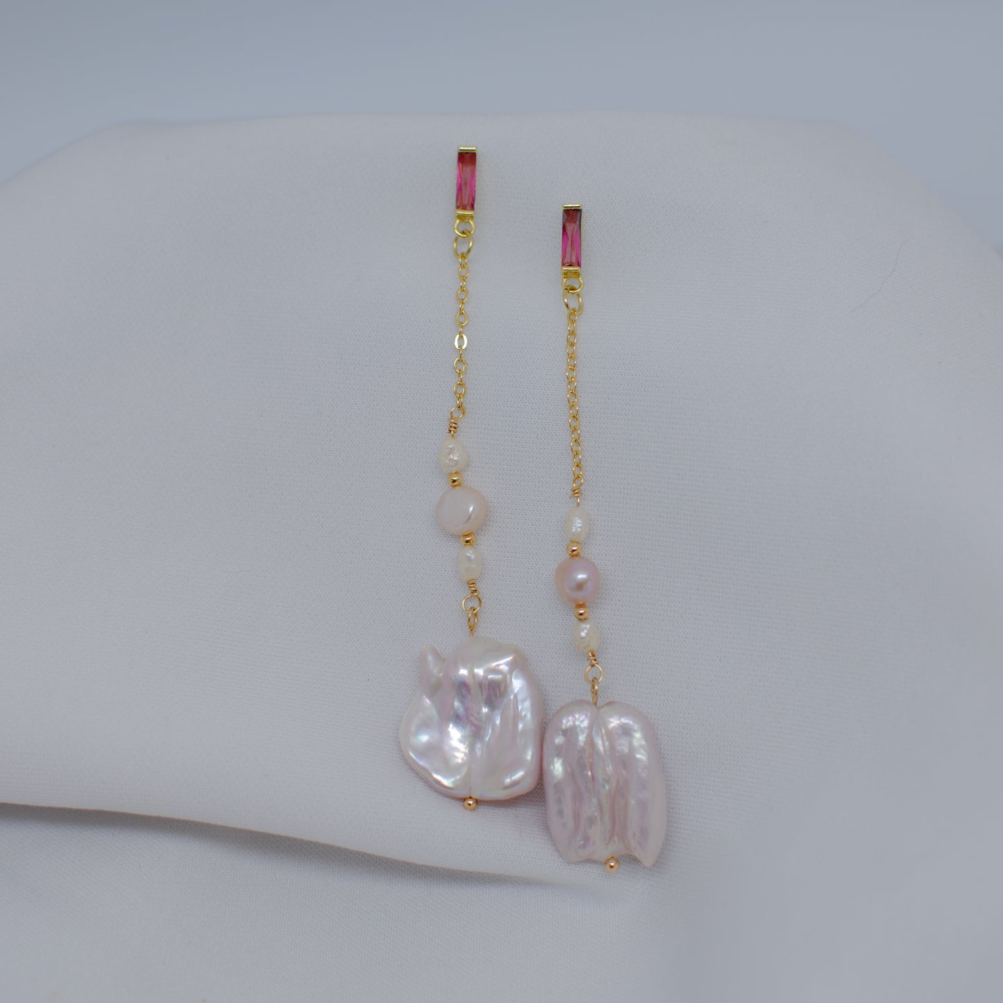 PINK KESHI PEARL DROP 18K GOLD EARRINGS