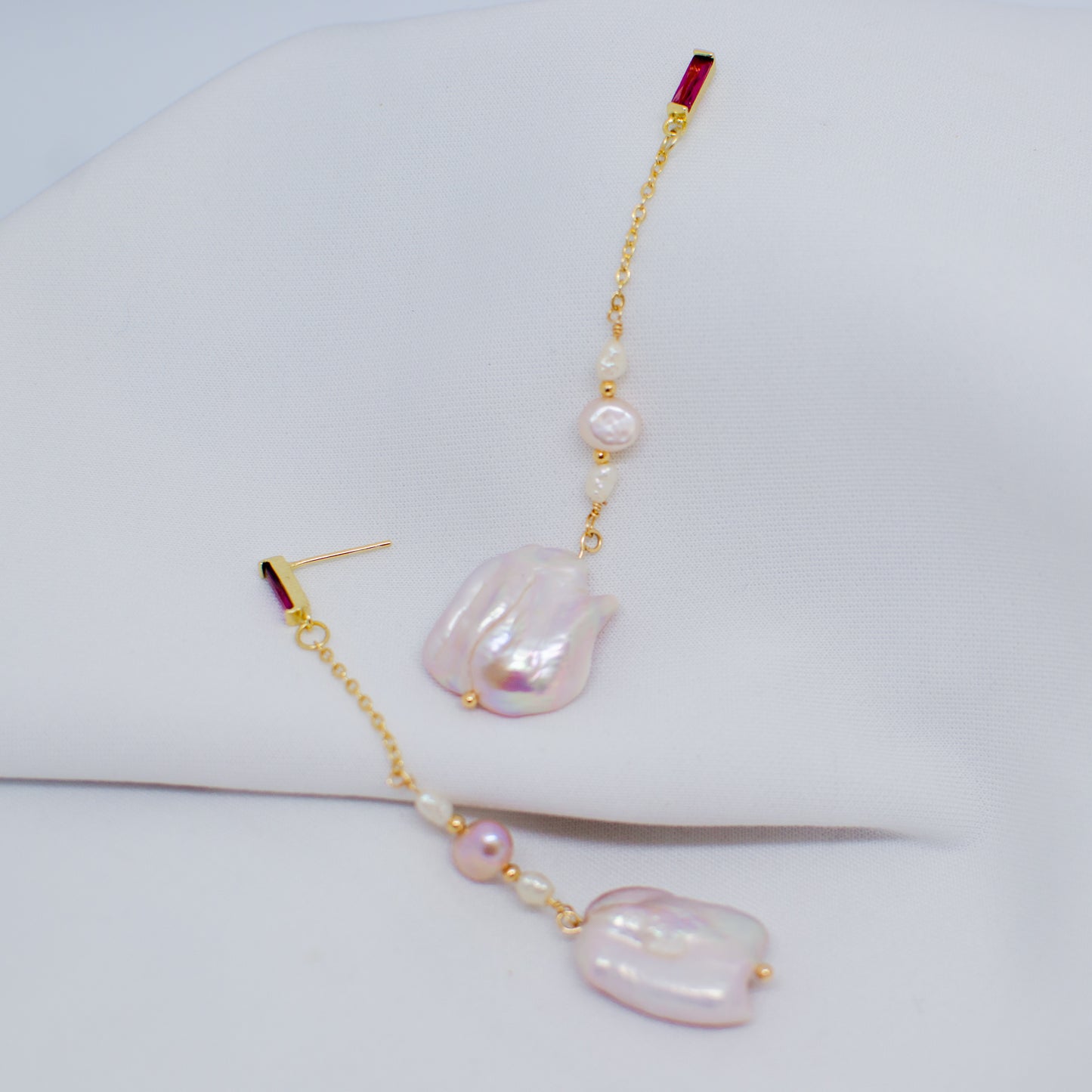 PINK KESHI PEARL DROP 18K GOLD EARRINGS