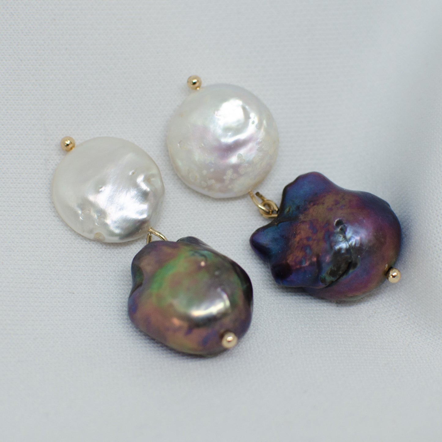 TAHITIAN BLACK PEARL & KESHI 18K GOLD STUD EARRINGS