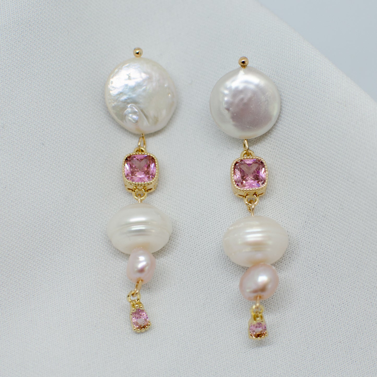 BERMUDA - PINK CRYSTAL & KESHI PEARL EARRINGS