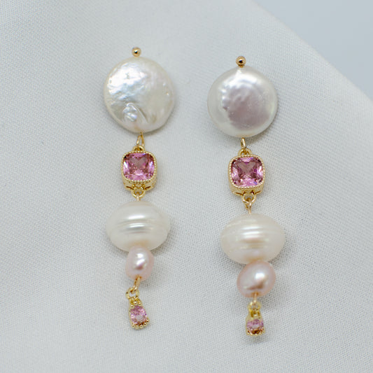 BERMUDA - PINK CRYSTAL & KESHI PEARL EARRINGS