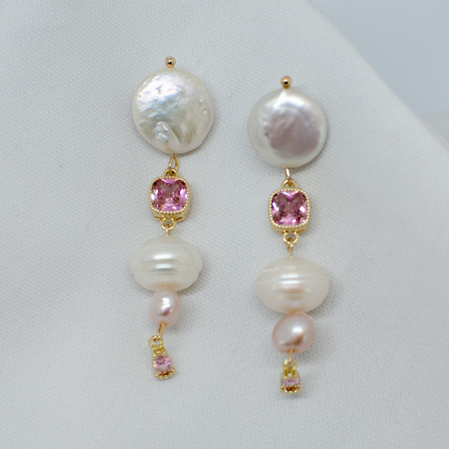 BERMUDA - PINK CRYSTAL & KESHI PEARL EARRINGS