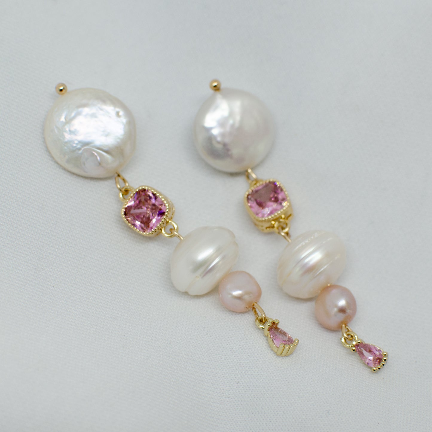 BERMUDA - PINK CRYSTAL & KESHI PEARL EARRINGS